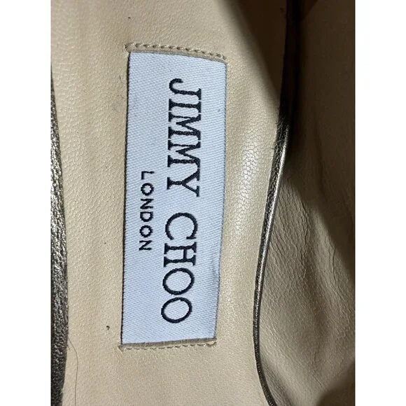 Jimmy Choo Women’s 37.5 ISABEL Champagne Glitter Fabric Open Toe Pump Shoe - Picture 8 of 8